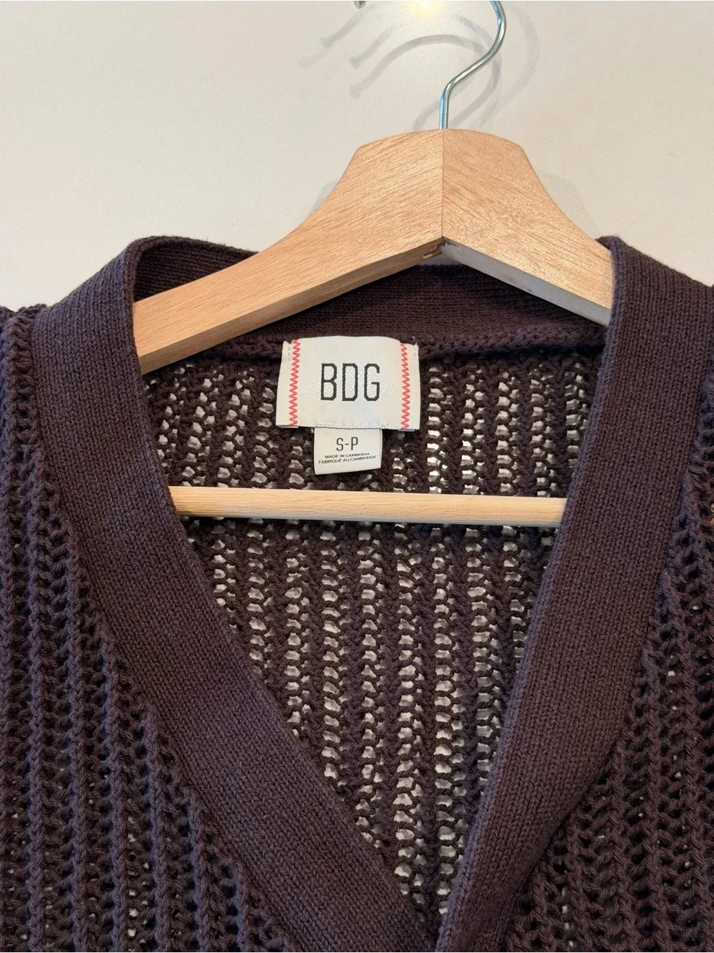 BDG Open-Weave V-Neck Cardigan in Dark Brown - Picture 3 of 6